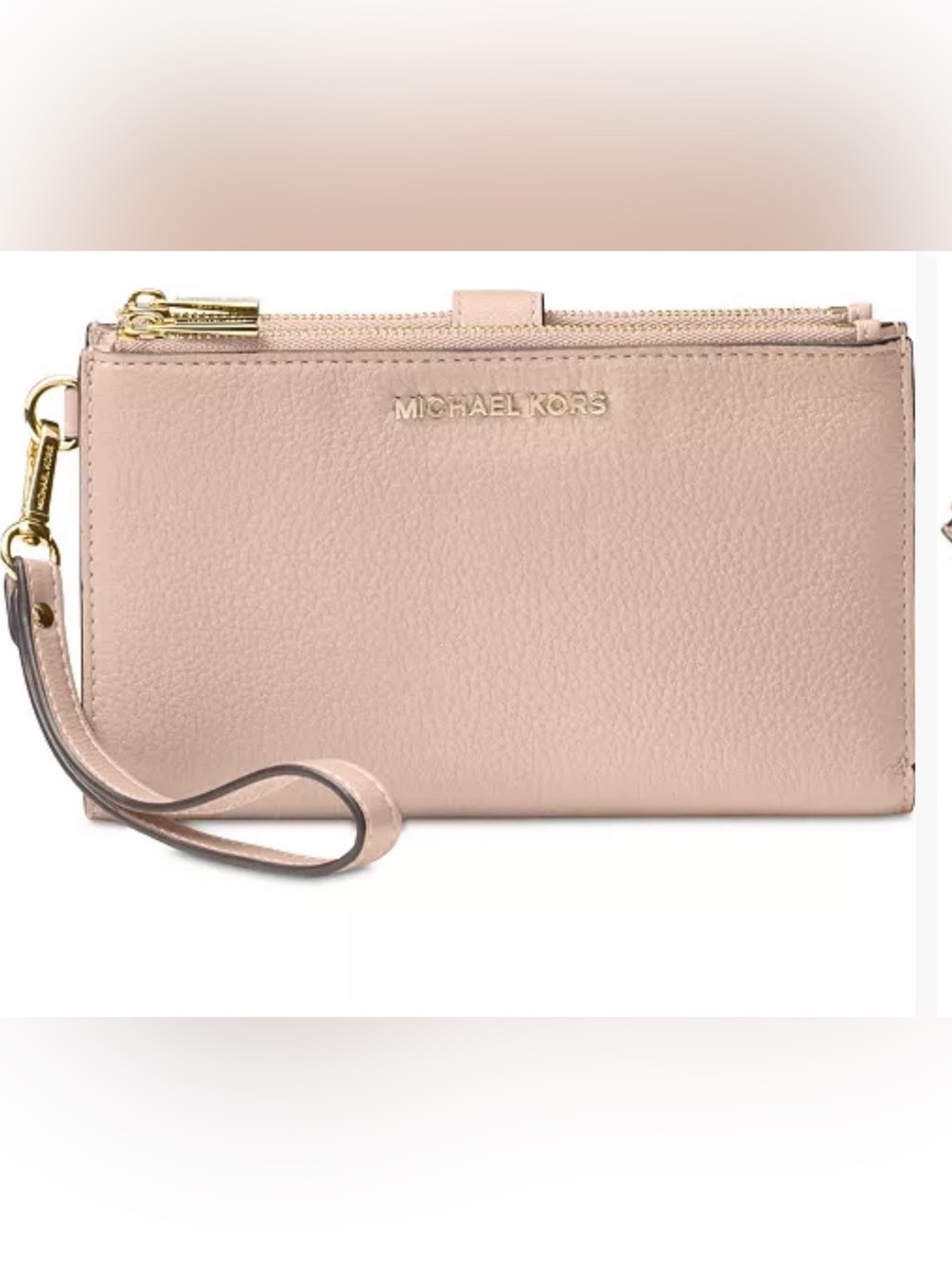 Michael Kors Jet Set Soft Pink Pebbled Leather Wristlet with Gold Logo